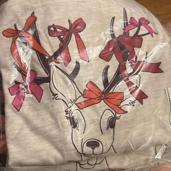 Cat & Jack Long-Sleeve Deer Graphic T-Shirt Christmas holiday girls medium cream - Picture 5 of 5